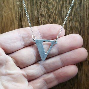 16 Inch 925 Sterling Silver Large V Letter With Heart Cutout Necklace